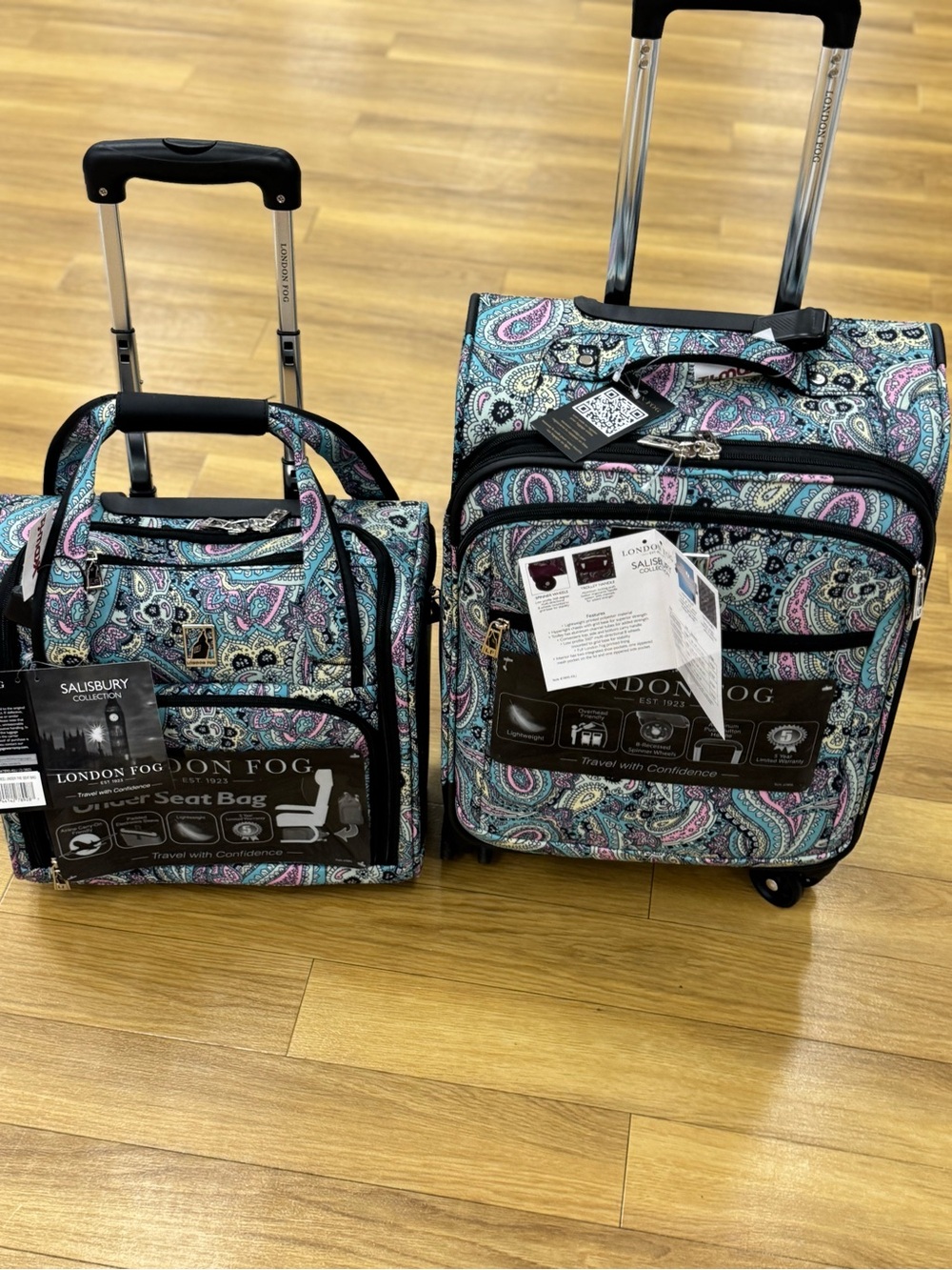London Fog Paisley Rolling Carry-On Set 15” ans 20” - Picture 2 of 5